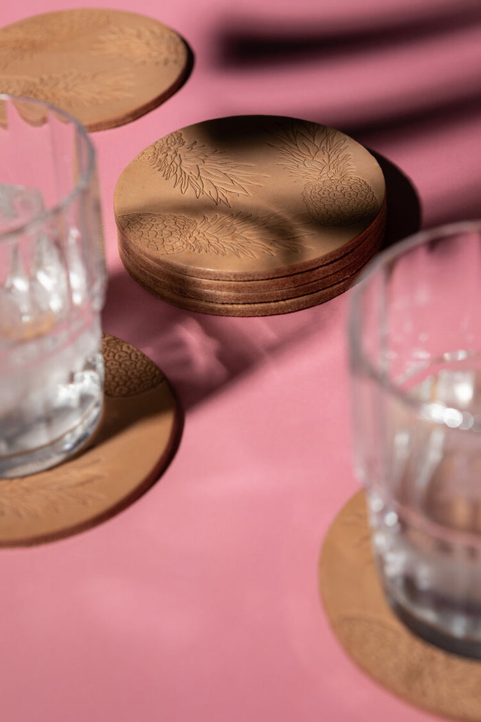 Pineapple Coasters - Natural Leather