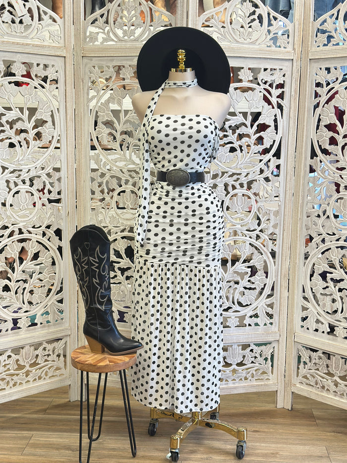 Polka Dot Formal Scarf Dress - Estira, Stretchy