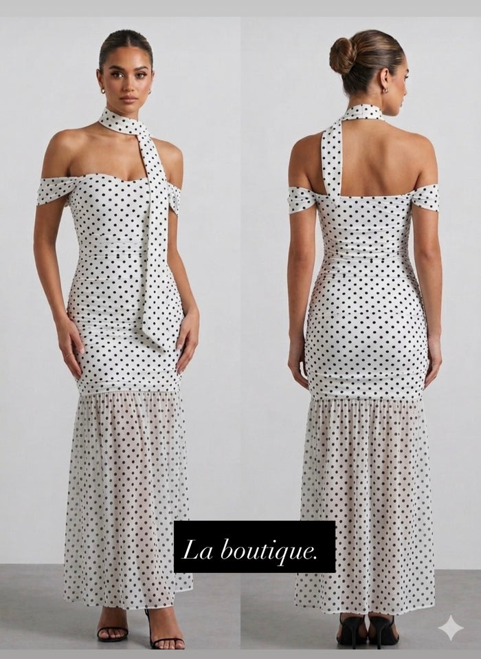 Polka Dot Formal Scarf Dress - Estira, Stretchy