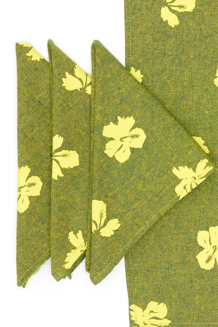 Princeville Hibiscus Linen Napkin Set - Jungle