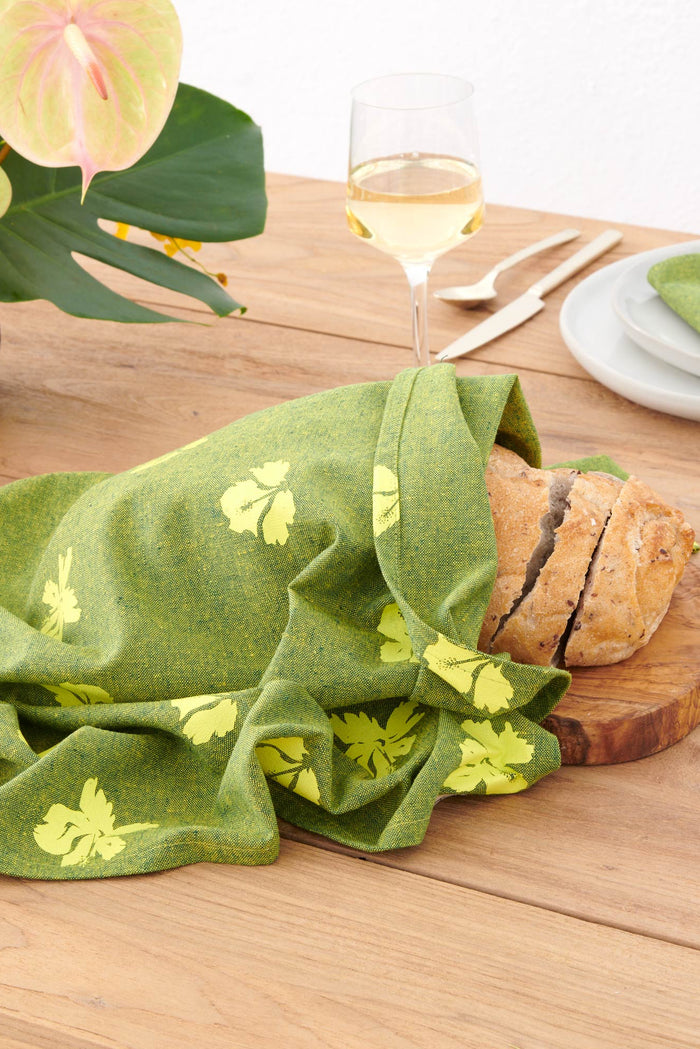 Princeville Hibiscus Linen Tea Towel - Jungle