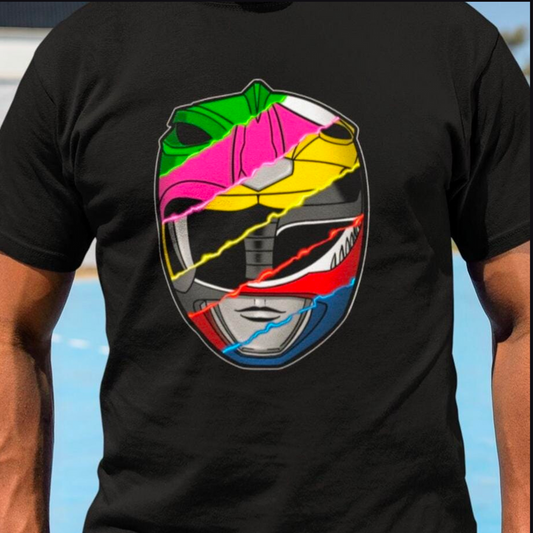 Super Sentai Inspired Zyuranger / power rangers helmets overlapping each other T shirt featuring Red ranger racing
