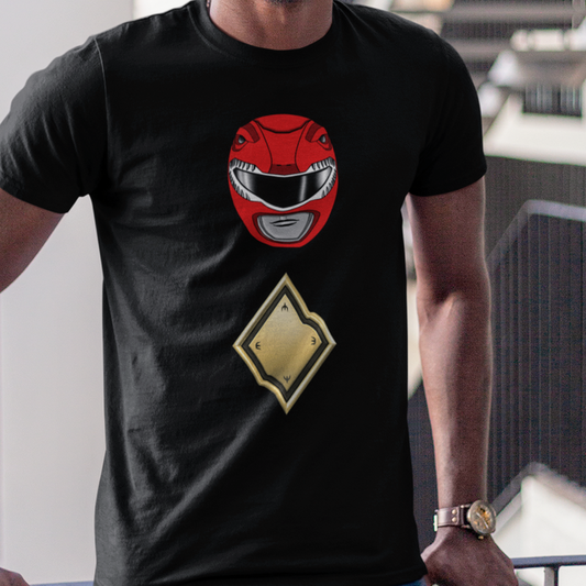 Super Sentai Inspired Zyuranger / power rangers T shirt featuring Red  ranger helmet and gold chest diamond