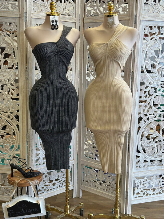 Ribbed One Sleeve Dress- Stretchy,Estira
