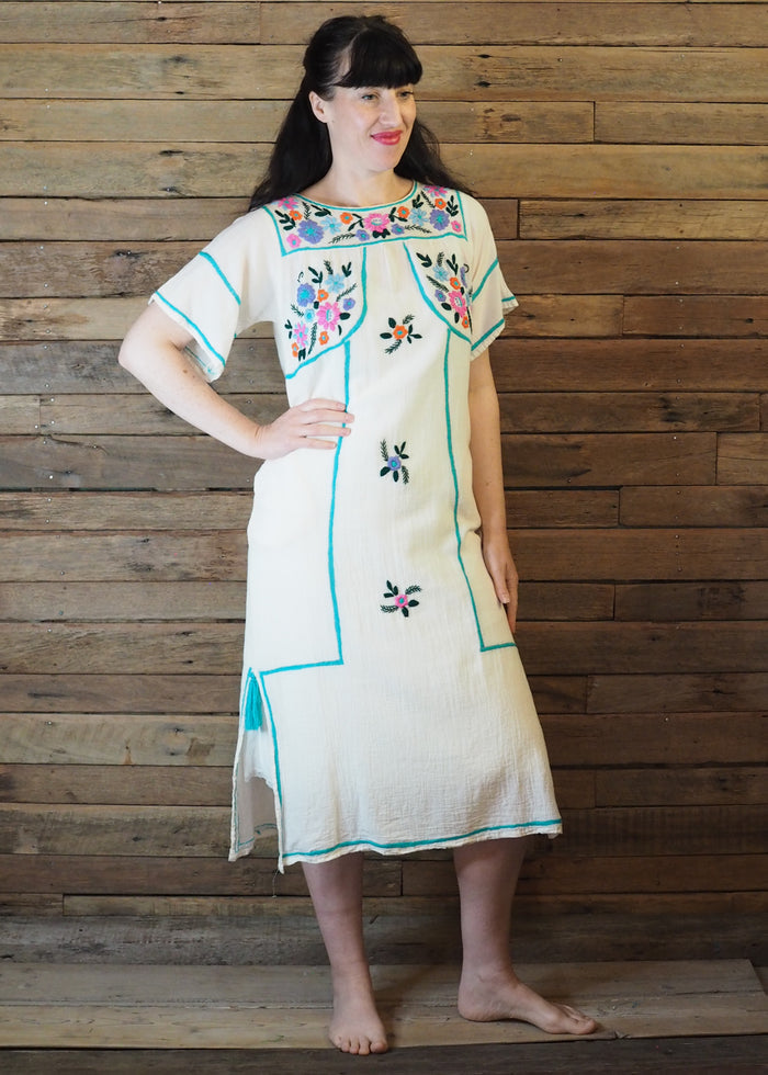 Romina Maxi Dress in Cream and Sky Blue