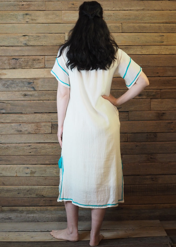 Romina Maxi Dress in Cream and Sky Blue