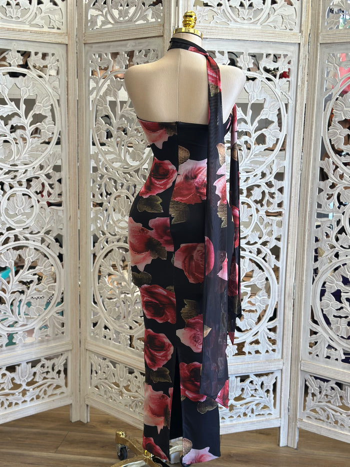 Rose Petal Strapless Scarf Midi Dress - Estira, Stretchy