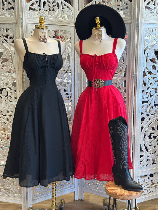 Ruched Bust Mid Dress - Estira, Stretchy