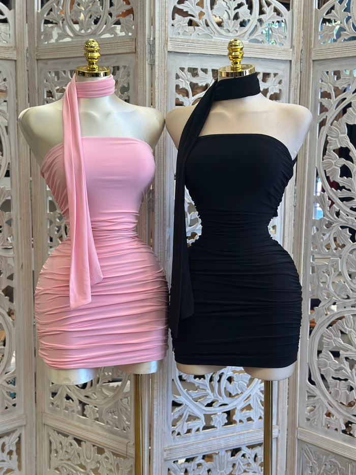 Scarfed Mini Dress- Estira, Stretchy
