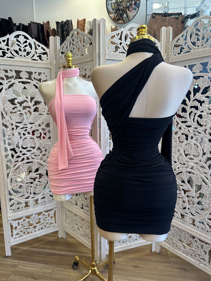 Scarfed Mini Dress- Estira, Stretchy