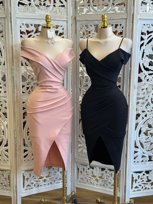 Sharp Wrapped Slit Dress - Estira Poco , Slightly Stretchy