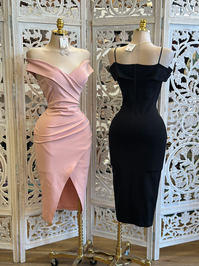 Sharp Wrapped Slit Dress - Estira Poco , Slightly Stretchy