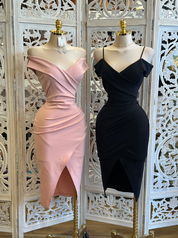 Sharp Wrapped Slit Dress - Estira Poco , Slightly Stretchy