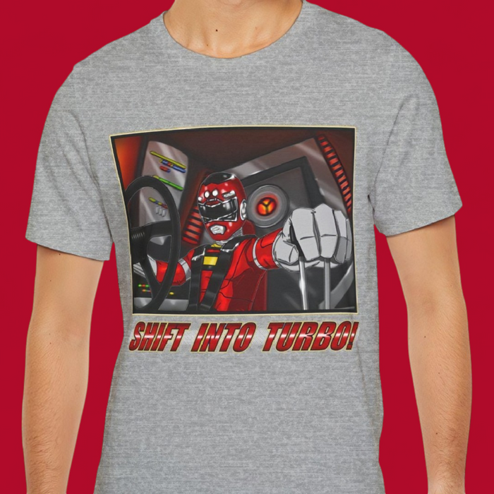 Shift Into Turbo Tee Custom Graphic Art Cosplay Shirts Rangers Retro Vintage 90s