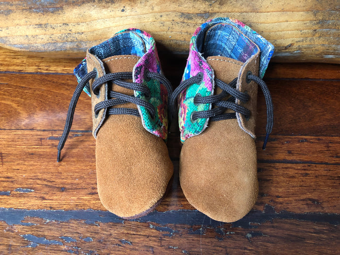 Size 23 Baby Moccasins - Brown with Fluoro Lotus