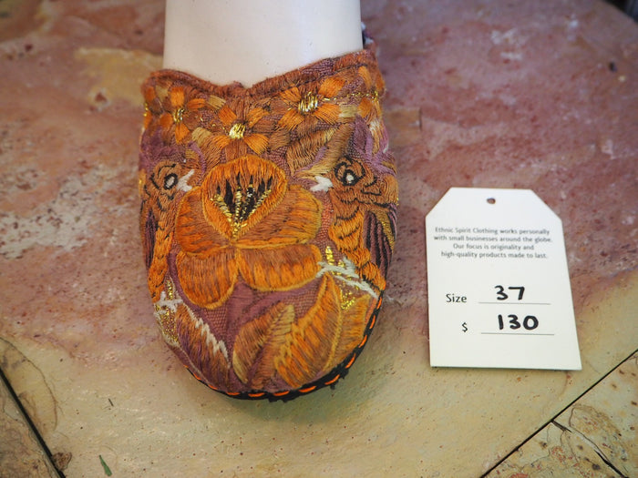 Size 37 Ballerina Sandals - Golden Orange Flower and Birds