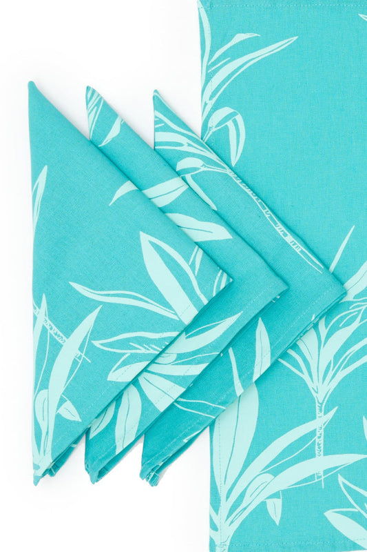 Ti Leaf Linen Napkin Set - Aqua