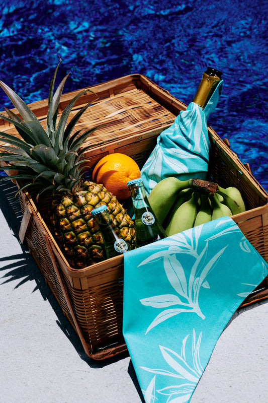 Ti Leaf Linen Tea Towel - Aqua