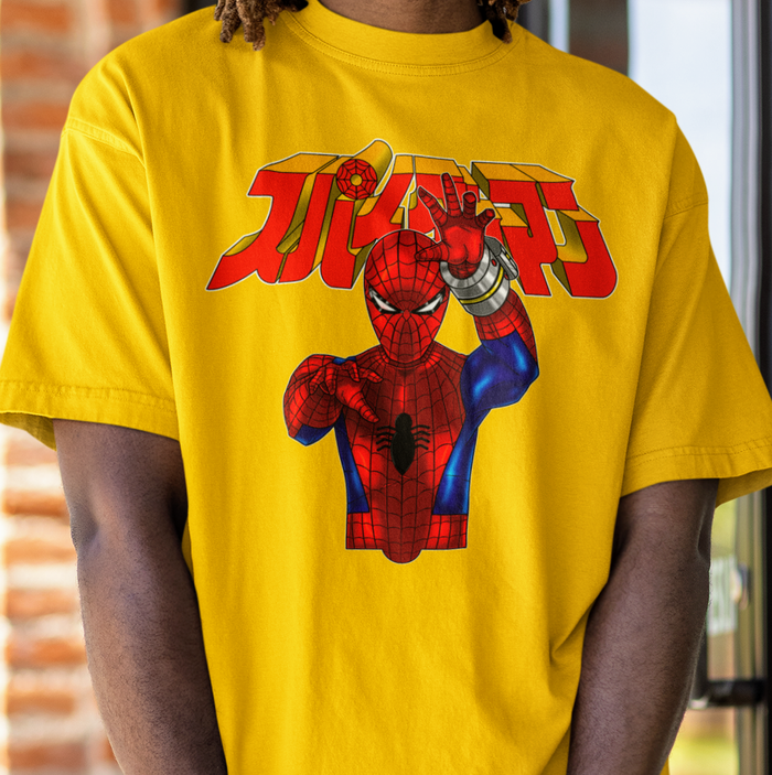 Super Sentai Inspired Japanese toku spiderman T shirt featuring Spiderman and japenese logo