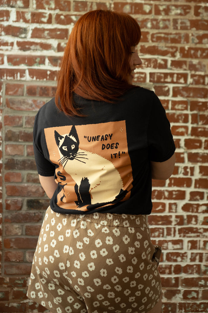 Uneasy Does It (Siamese) T-Shirt | Black