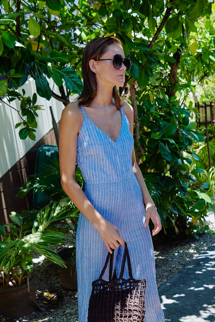 Wide Leg Jumpsuit - Linen French Blue
