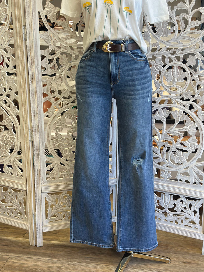 Wide Ripped Jeans- Slightly Stretchy