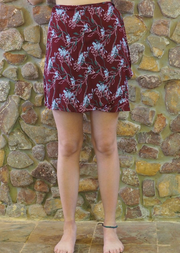 Wrap-Around Mini Skirt - Crimson Flowers