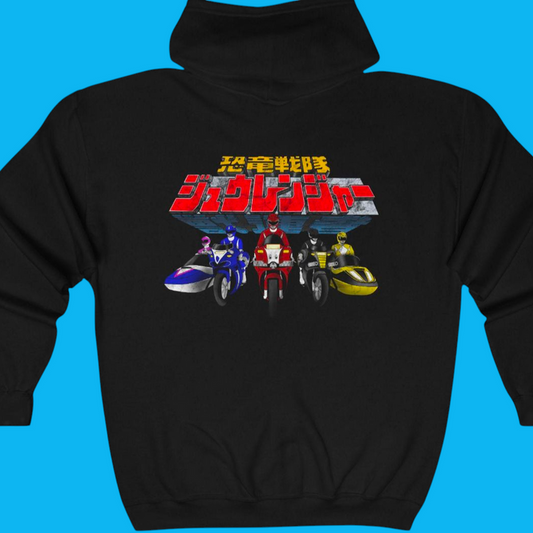 Zyuranger Full Zip Hoodie Custom Graphic Art Cosplay Shirts Rangers Retro Vintage 90s
